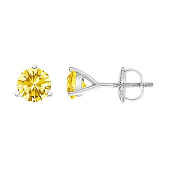 Haus of Brilliance 14k Gold 2 Carat T.W. Lab-Grown Yellow Diamond 3-Prong Martini Set Stud Earrings