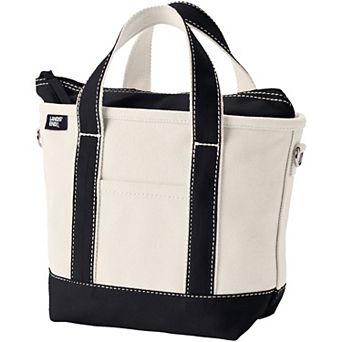 Lands' End Small 3 Pocket Zip Top Canvas Tote Bag