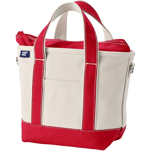 Lands' End Small 3 Pocket Zip Top Canvas Tote Bag