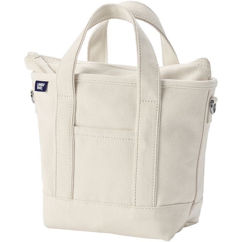 Lands' End Small 3 Pocket Zip Top Canvas Tote Bag, Natural Natural