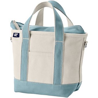 Lands' End Small 3 Pocket Zip Top Canvas Tote Bag