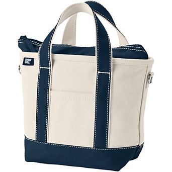 Lands' End Small 3 Pocket Zip Top Canvas Tote Bag