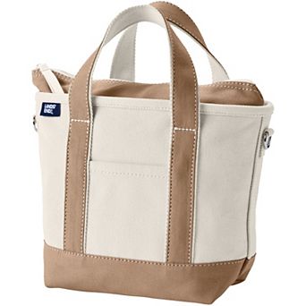 Lands' End Small 3 Pocket Zip Top Canvas Tote Bag