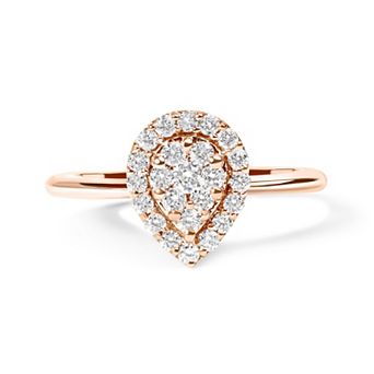 Haus of Brilliance 10k Rose Gold 3/8 Carat T.W. Diamond Pear Shaped Halo Promise Ring