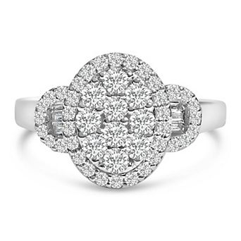 Haus of Brilliance 10k White Gold Diamond Oval Cluster Halo Vintage-Inspired Ring