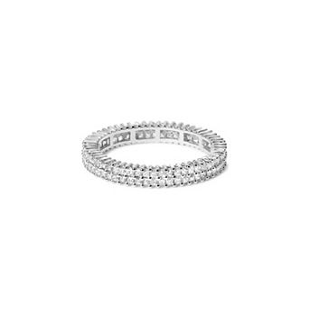 Haus of Brilliance 10k White Gold Gemstone Double Row Eternity Band Ring