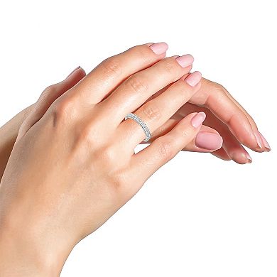 Haus of Brilliance 10k White Gold Gemstone Double Row Eternity Band Ring