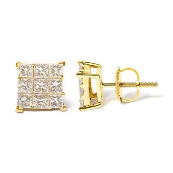 Haus of Brilliance 14k Gold 1 1/2 Carat T.W. Invisible Set Diamond Square Stud Earrings