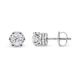 Haus of Brilliance 14k White Gold Round Cut Diamond Crown Stud Earrings