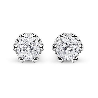 Haus of Brilliance 14k White Gold Round Cut Diamond Crown Stud Earrings