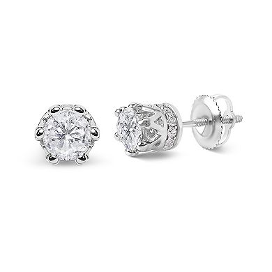 Haus of Brilliance 14k White Gold Round Cut Diamond Crown Stud Earrings