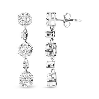 Haus of Brilliance 14k White Gold Diamond Composite Cluster Drop Earrings
