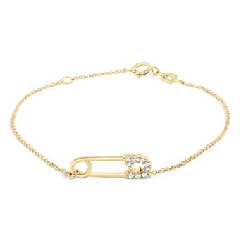 Haus of Brilliance 10k Gold Diamond Paperclip Charm Adjustable Link Bracelet