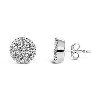 Haus of Brilliance 14k White Gold Diamond Halo-Style Cluster Round Button Stud Earrings