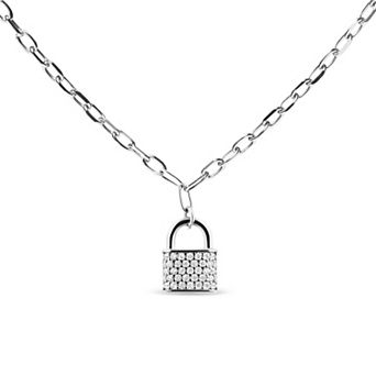 Haus of Brilliance Sterling Silver Diamond Lock Pendant Necklace