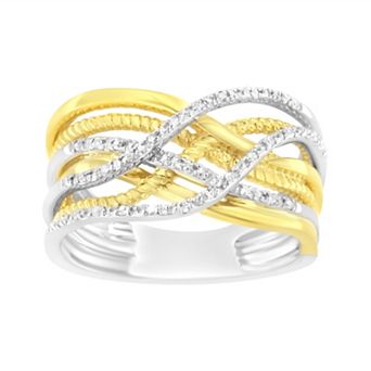 Haus of Brilliance 10k Yellow Gold Over Sterling Silver 1/10 Carat T.W. Diamond Multi Row Crossover Ring Band