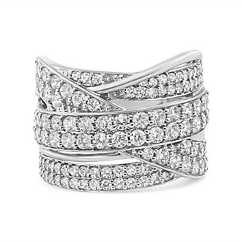 Haus of Brilliance Sterling Silver Round-Cut Diamond Overlapping Bypass Band Ring