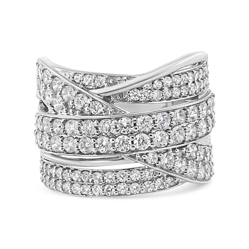 .925 Sterling Silver 2.00 Cttw Round-Cut Diamond Overlapping Bypass Band Ring (I-J Color, I2-I3 Clarity) - 6