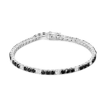 Haus of Brilliance Sterling Silver Black & White Diamond Tennis Bracelet