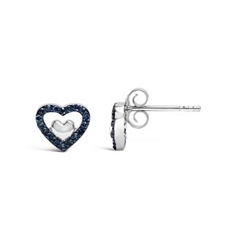 Haus of Brilliance Sterling Silver Blue Diamond Open Double Heart Stud Earrings