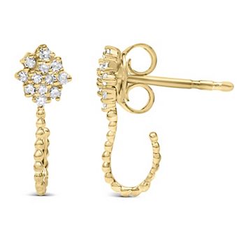 Haus of Brilliance 14k Gold-Plated Diamond Floral Cluster Hoop Stud Earrings