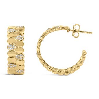 Haus of Brilliance 14k Yellow Gold Plated Diamond Pave J Hoop Earrings