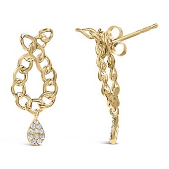 Haus of Brilliance 14k Gold-Plated Diamond Chain Link Teardrop Dangle Earrings