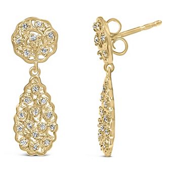Haus of Brilliance 14k Yellow Gold Plated Diamond Teardrop Filigree Earrings