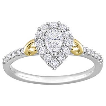 Stella Grace Two Tone 14k Gold 3/4 Carat T.W. Pear & Round Diamond Halo Engagement Ring