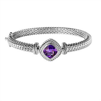 Oro Leoni Sterling Silver Amethyst & Diamond Bangle