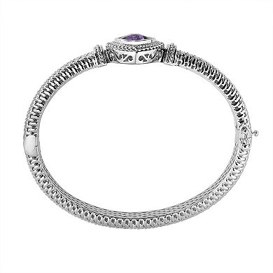 Oro Leoni Sterling Silver Amethyst & Diamond Bangle