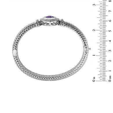 Oro Leoni Sterling Silver Amethyst & Diamond Bangle