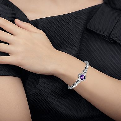 Oro Leoni Sterling Silver Amethyst & Diamond Bangle