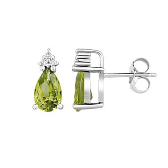 Oro Leoni 14k White Gold Peridot & Diamond Drop Earrings