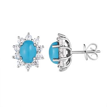Oro Leoni Sterling Silver Cubic Zirconia Gemstone Stud Earrings