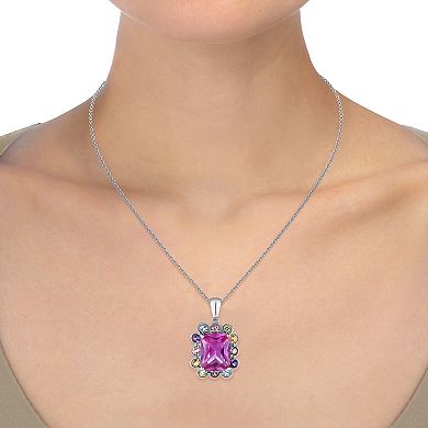 Oro Leoni Sterling Silver Multi-Gemstone Pendant Necklace
