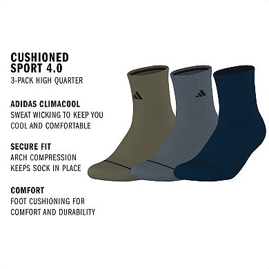 Men's adidas Cushioned Sport 4.0 3-Pack High Quarter Socks