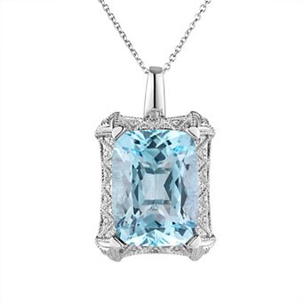 Oro Leoni Sterling Silver Blue Topaz & Diamond Pendant Necklace