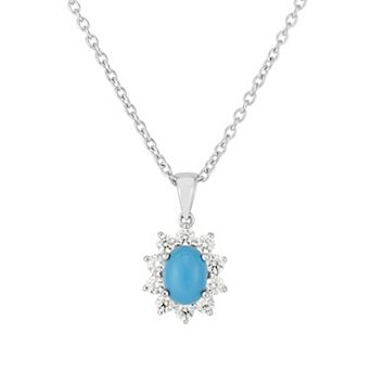 Oro Leoni Sterling Silver Turquoise & Cubic Zirconia Pendant Necklace