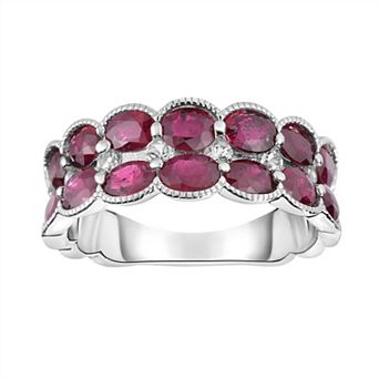 Oro Leoni Sterling Silver Ruby & White Topaz Ring