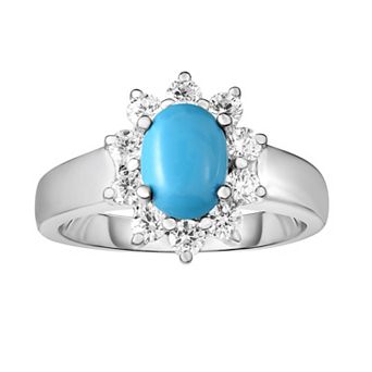 Oro Leoni Sterling Silver Turquoise & Cubic Zirconia Ring