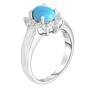 Oro Leoni Sterling Silver Turquoise & Cubic Zirconia Ring