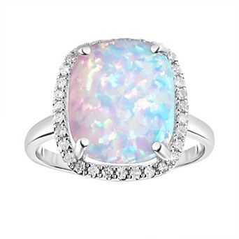 Oro Leoni 10k White Gold Created Opal & Diamond Ring