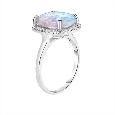 Oro Leoni 10k White Gold Created Opal & Diamond Ring