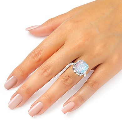 Oro Leoni 10k White Gold Created Opal & Diamond Ring