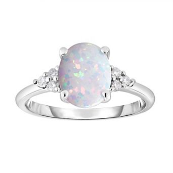 Oro Leoni 10k White Gold Opal & Diamond Ring