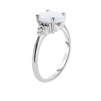 Oro Leoni 10k White Gold Opal & Diamond Ring