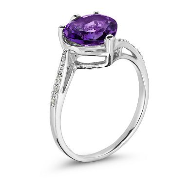 Oro Leoni 14K White Gold Amethyst & Diamond Ring