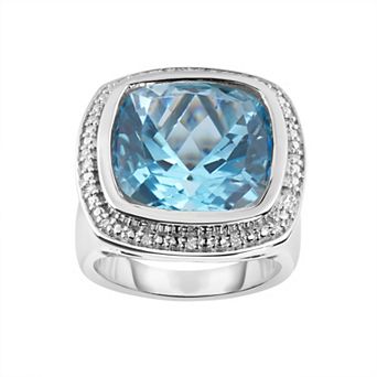 Oro Leoni Sterling Silver Blue Topaz & Diamond Ring