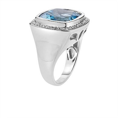 Oro Leoni Sterling Silver Blue Topaz & Diamond Ring